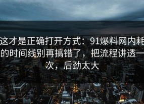这才是正确打开方式：91爆料网内耗的时间线别再搞错了，把流程讲透一次，后劲太大